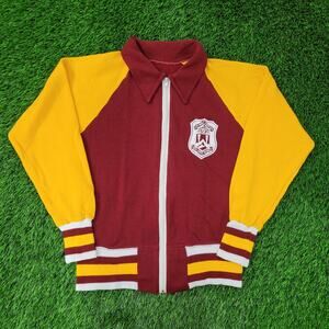 Vintage 80s MOD Colorblock Track Jacket Womens S/M 19x22 Maroon Yellow
